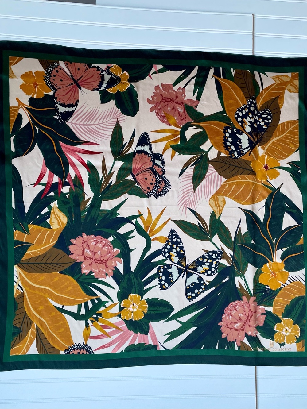Curlfriend Collective Hair Scarf Large Green Women Botanical Silk Butterfly D026 - Picture 4 of 13